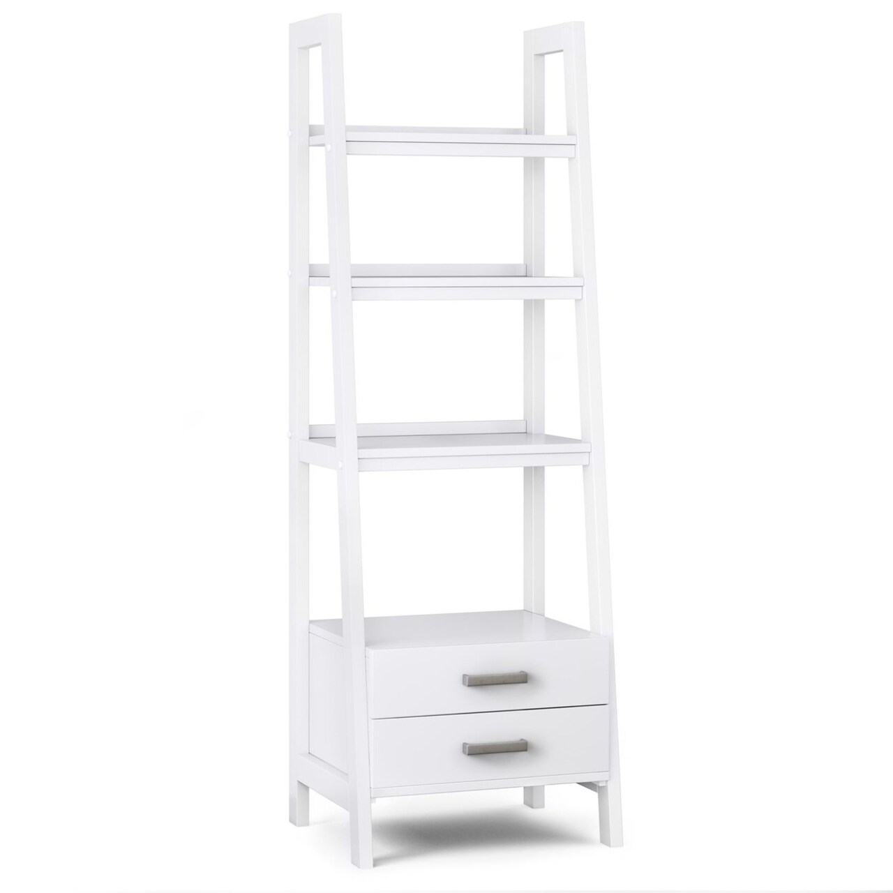 Simplihome Sawhorse Solid Wood 72" X 24" Modern Ladder Shelf With Storage Office